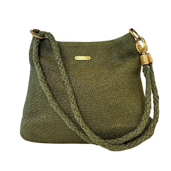 Eric Javits Shenia Squishee Green Woven Straw Convertible Shoulder Bag Crossbody - Picture 10 of 14